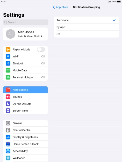 Press the required setting.