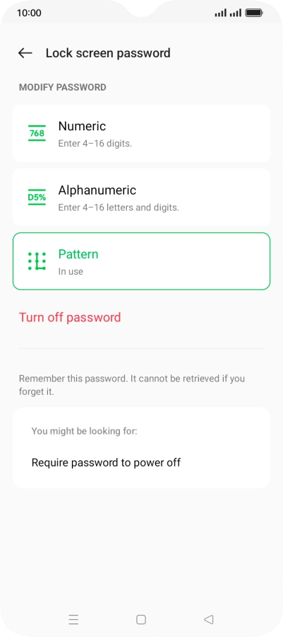 Press Turn off password.