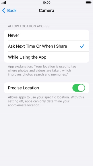 Press the required setting to turn the function on or off.