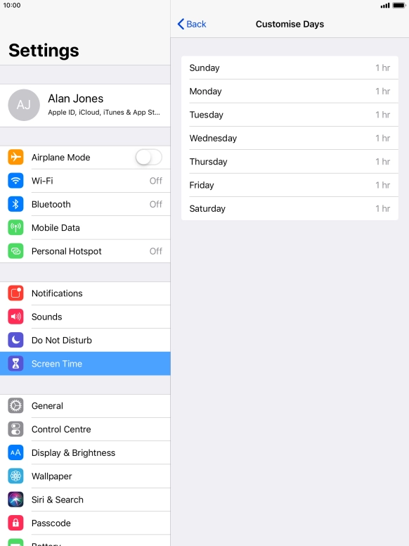 Press the required days.