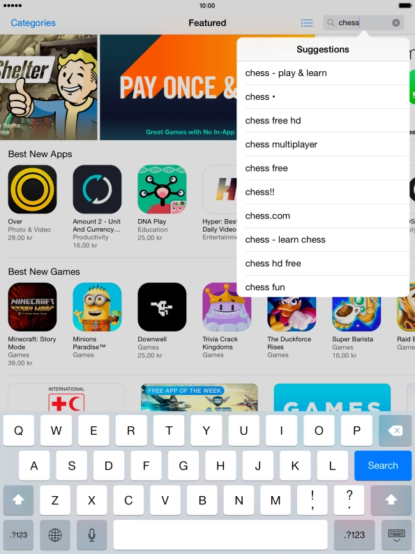 Key in the name or subject of the required app and press Search.