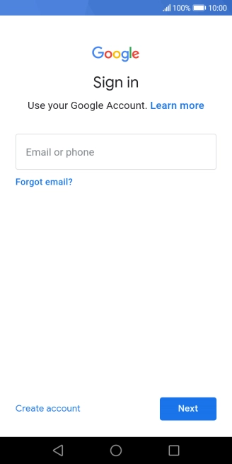 If you don't have a Google account, press Create account and follow the instructions on the screen to create an account.