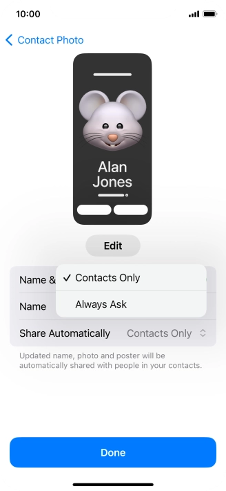 Press the required setting.