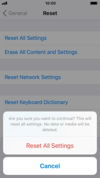 Press Reset All Settings. Wait a moment while the factory default settings are restored. Follow the instructions on the screen to set up your phone and prepare it for use.