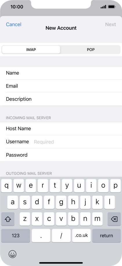 Press Username and key in the username for your email account.