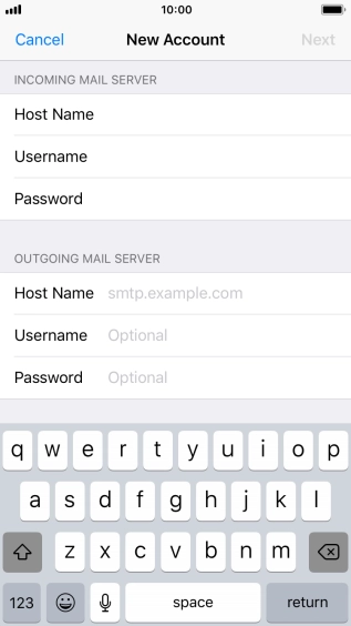 Press Host Name and key in the name of your email provider's outgoing server. Please note that if you can't send email messages when using your email provider's outgoing server, key in smtp.vodafone.net.au (Vodafone's outgoing server).