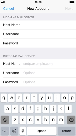 Press Host Name and key in the name or IP address of your email provider's outgoing server. Please note that if you can't send email messages when using your email provider's outgoing server, key in smtp.vodafone.net.au (Vodafone's outgoing server).