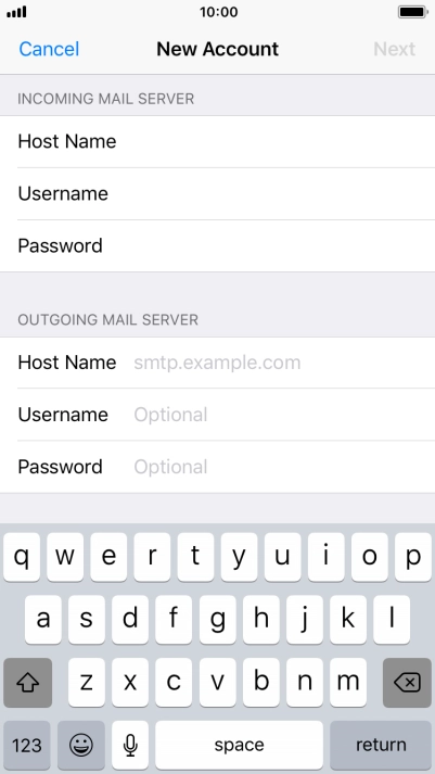 Press Host Name and key in the name of your email provider's outgoing server. Please note that if you can't send email messages when using your email provider's outgoing server, key in smtp.vodafone.net.au (Vodafone's outgoing server).