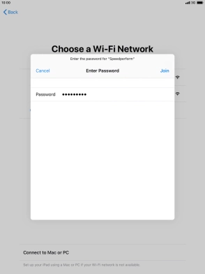 Key in the password for the Wi-Fi network and press Join.
