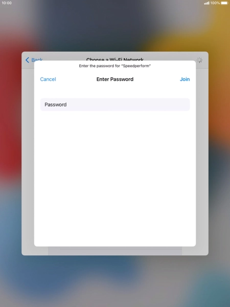 Key in the password for the Wi-Fi network and press Join.
