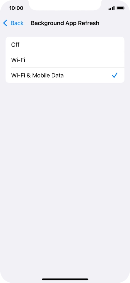 To turn off background refresh of apps, press Off.