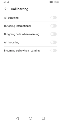 Press the indicator next to the required barring type to turn the function on or off.
