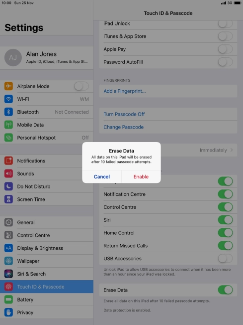 If you turn on the function, press Enable.