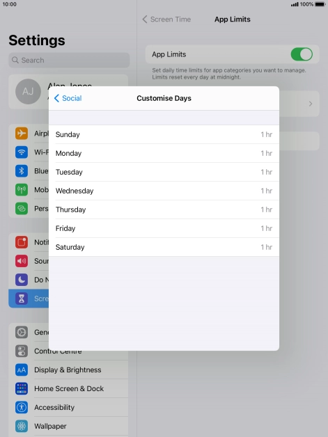 Press the required days.