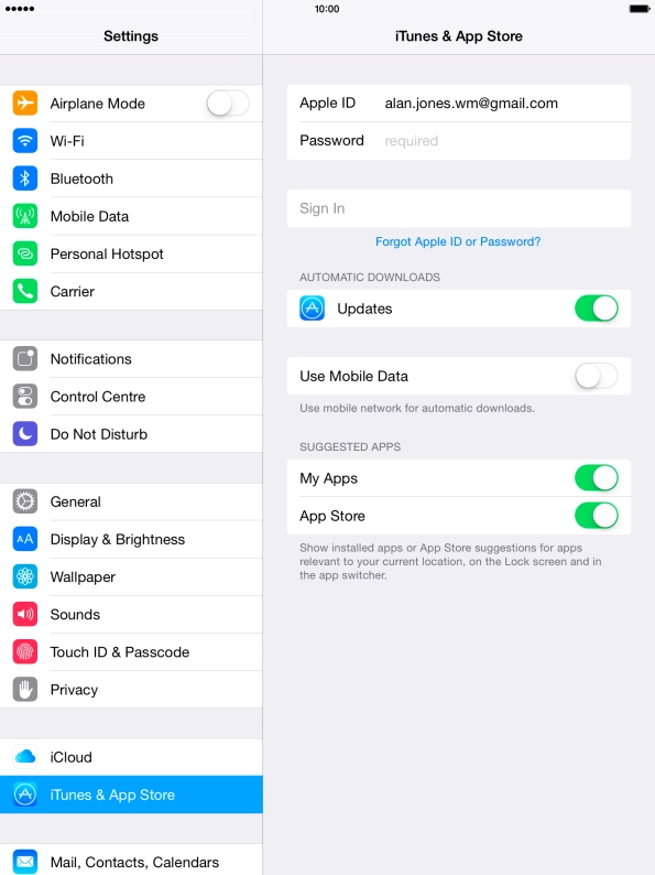 Press Password and key in the password for your Apple ID.