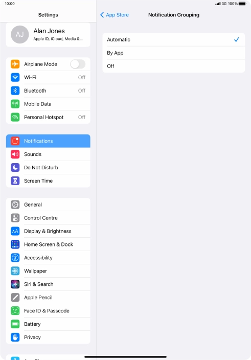 Press the required setting.