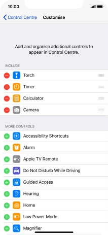 Press the delete icon next to the required function to remove it from Control Centre.