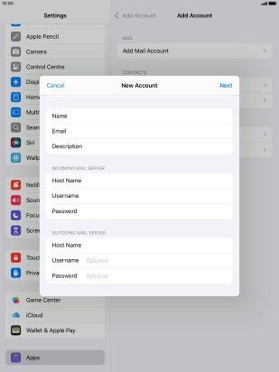 Press Username and key in the username for your email account. Please note that if you're using Vodafone's outgoing server, leave the username field empty.