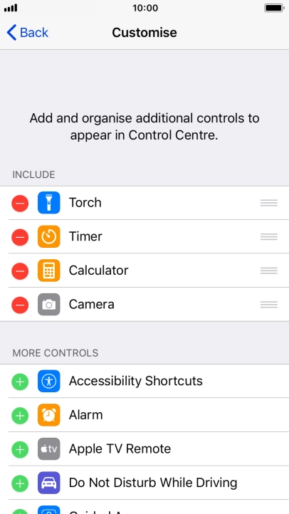 Press the delete icon next to the required function to remove it from Control Centre.