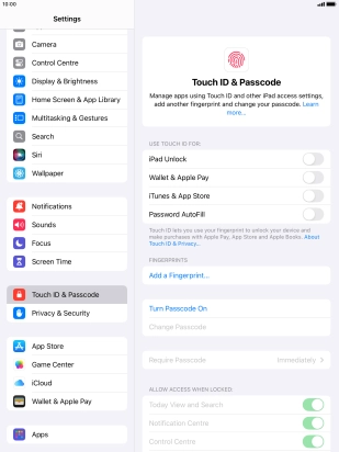Press Turn Passcode On and key in a lock code of your own choice twice.