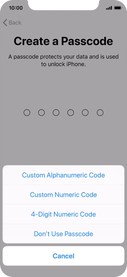 Follow the instructions on the screen to turn on use of phone lock code or press Don't Use Passcode.