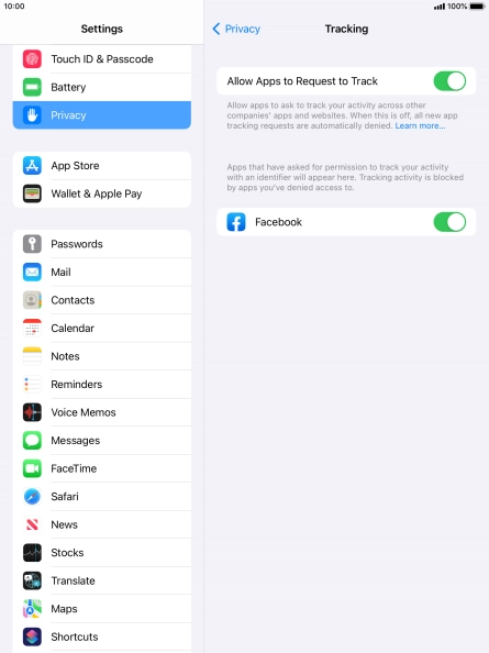 Press Allow Apps to Request to Track to turn the function on or off.