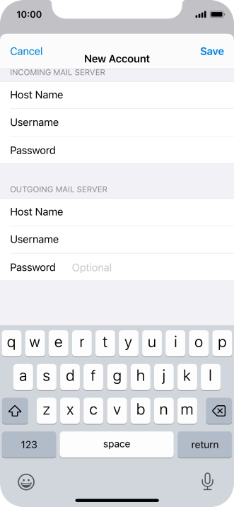Press Password and key in the password for your email account. Please note that if you're using Vodafone's outgoing server, leave the password field empty.