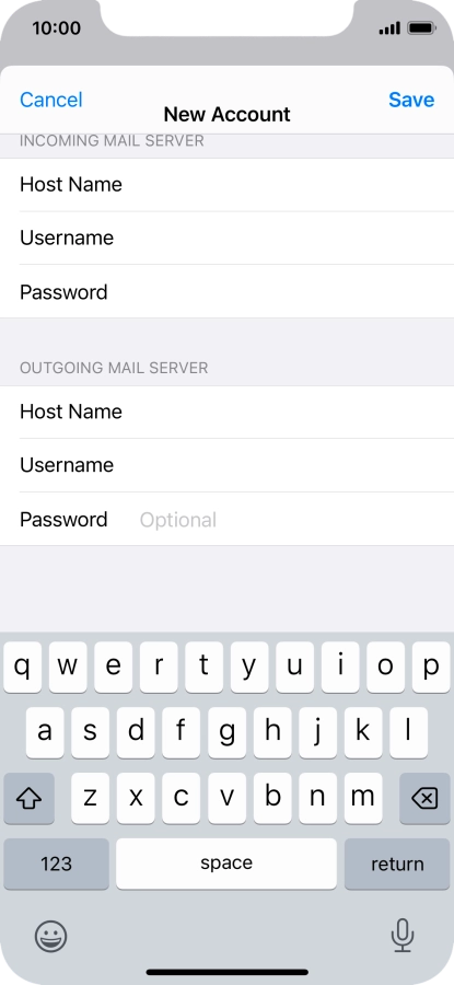 Press Password and key in the password for your email account. Please note that if you're using Vodafone's outgoing server, leave the password field empty.