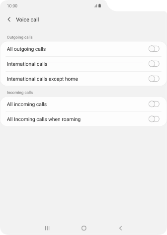 Press the indicator next to the required barring type to turn the function on or off.