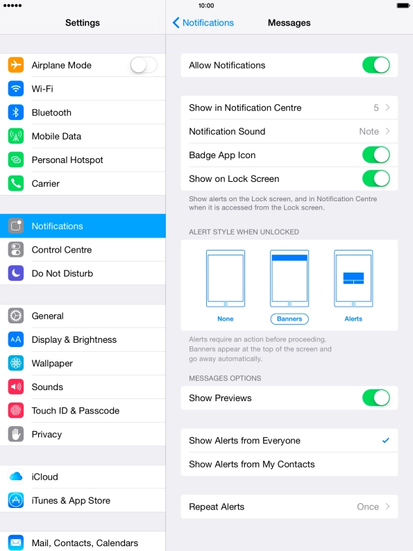 Press the indicator next to 