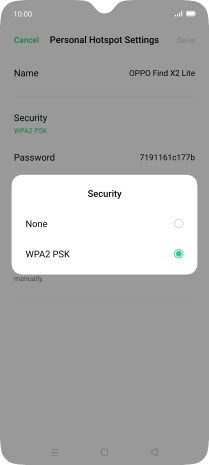 Press WPA2 PSK to password protect your Wi-Fi hotspot.