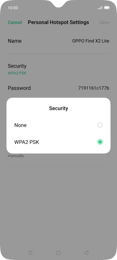 Press WPA2 PSK to password protect your Wi-Fi hotspot.