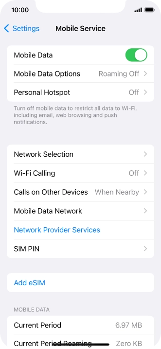 Press Mobile Data Options.