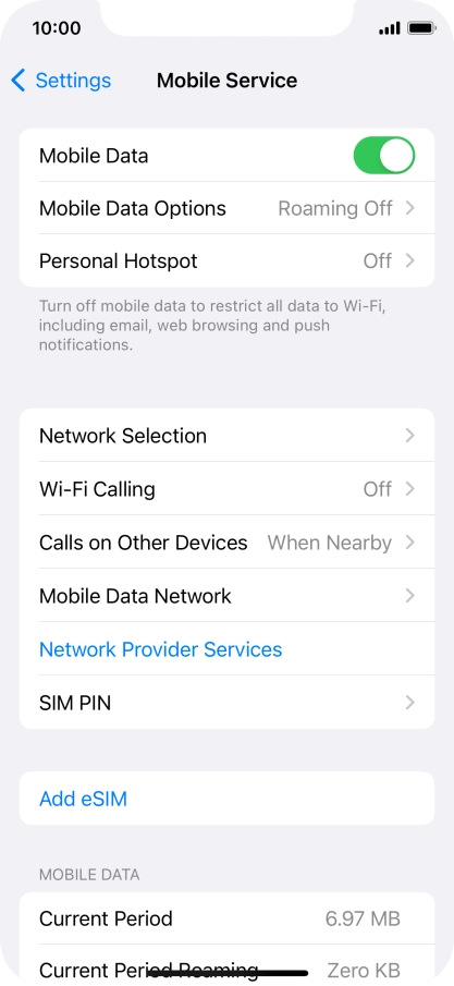 Press Mobile Data Options.
