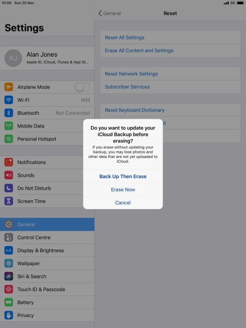 Press the required setting.