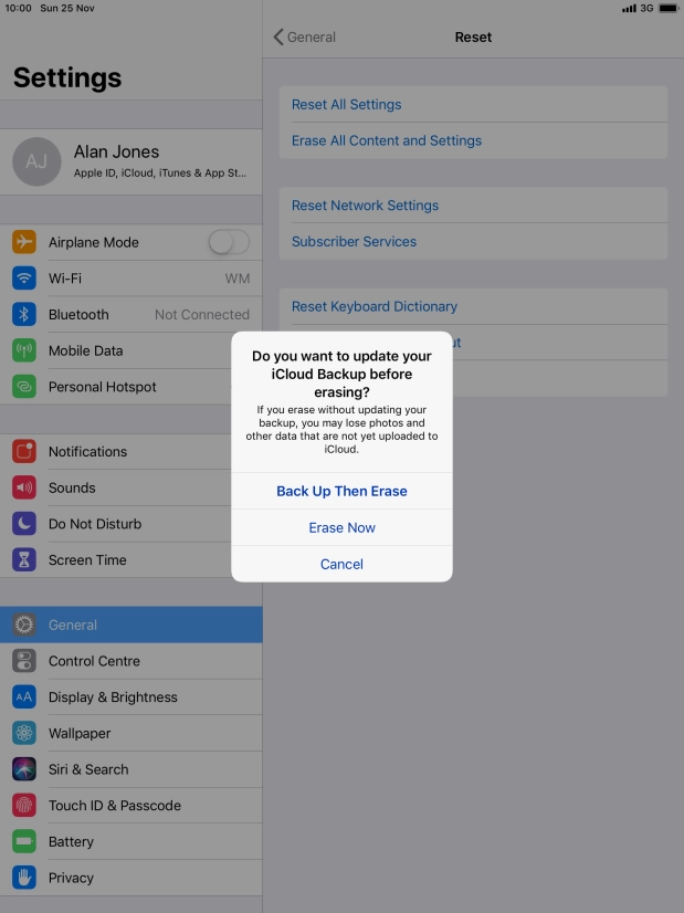 Press the required setting.