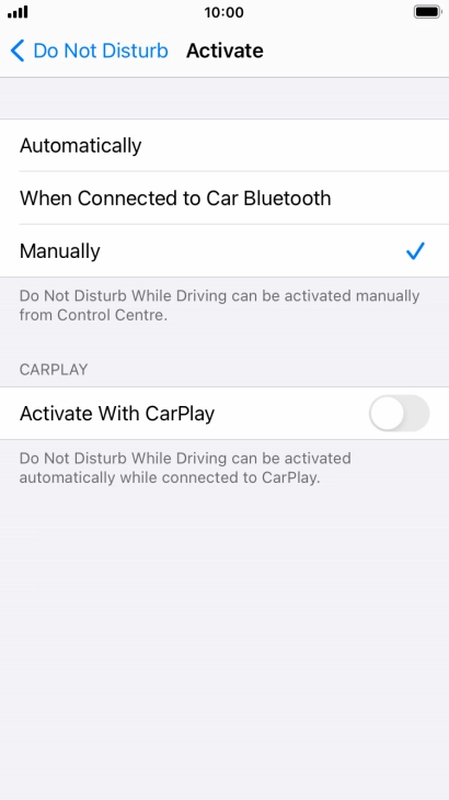 Press the required setting.
