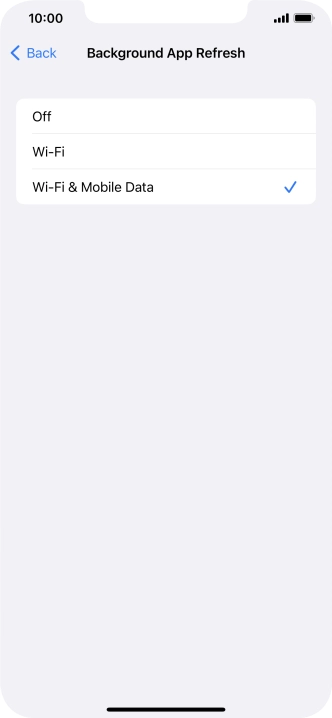 To turn off background refresh of apps, press Off.