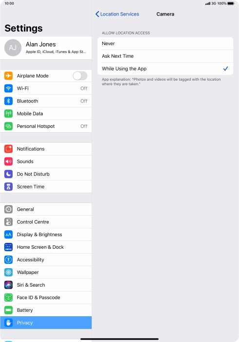Press the required setting to turn the function on or off.