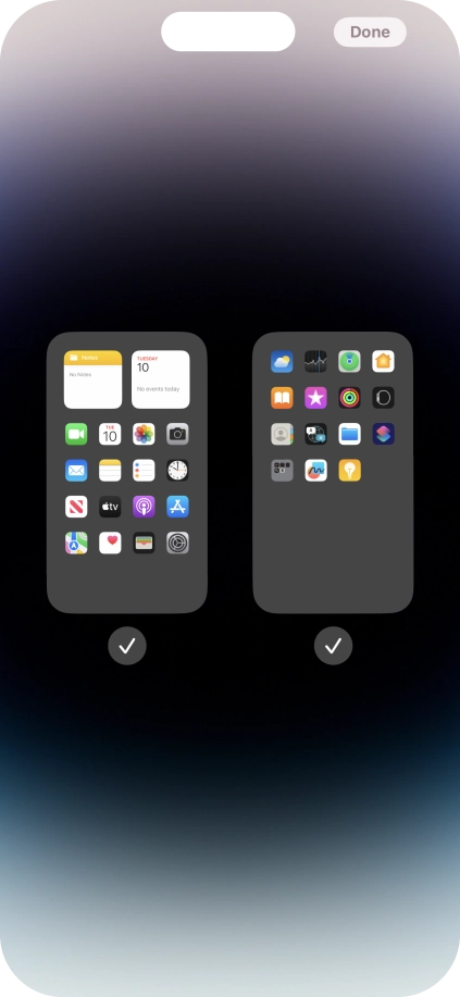Press the fields below the required home screens to select or deselect them.