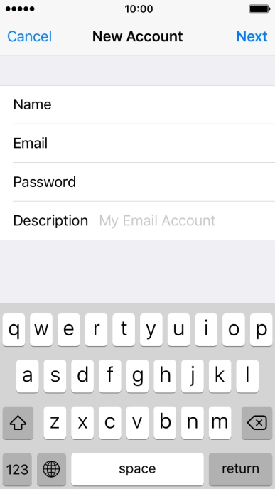 Press Description and key in the password for your email account.