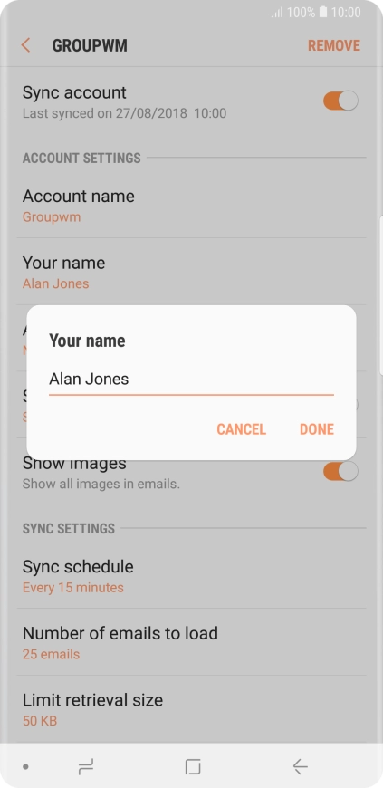 Key in the required sender name and press DONE.