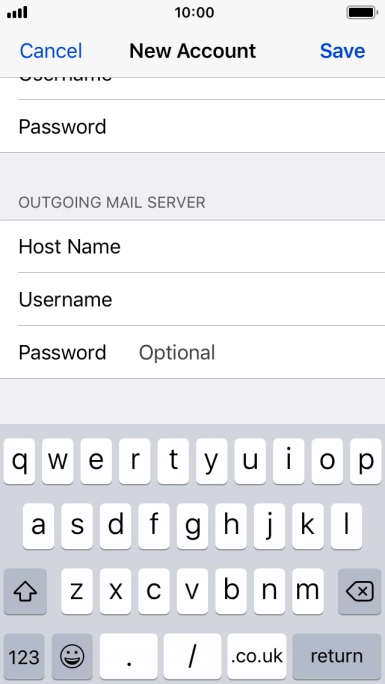 Press Password and key in the password for your email account. Please note that if you're using Vodafone's outgoing server, leave the password field empty.