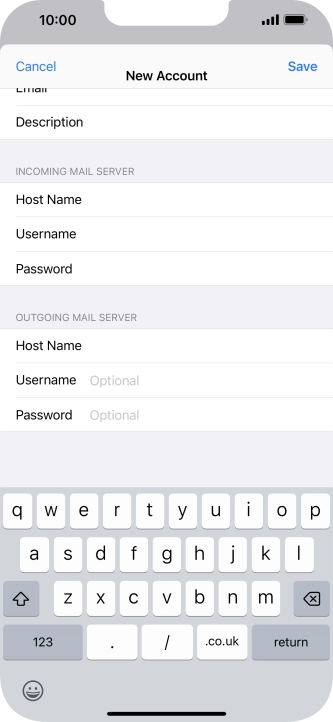 Press Username and key in the username for your email account. Please note that if you're using Vodafone's outgoing server, leave the username field empty.