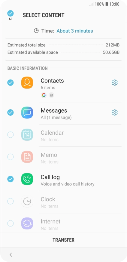 Press the required data types.