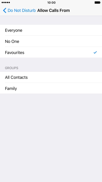 Press the required setting to select which contacts can call you even though Do Not Disturb is turned on.