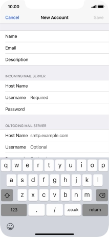 Press Username and key in the username for your email account.