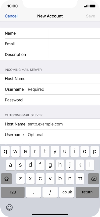 Press Username and key in the username for your email account.