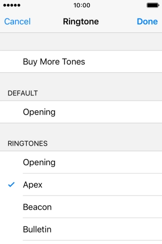 Once you've found a ring tone you like, press Done.