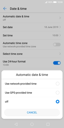 Press Use network-provided time to turn on the function.